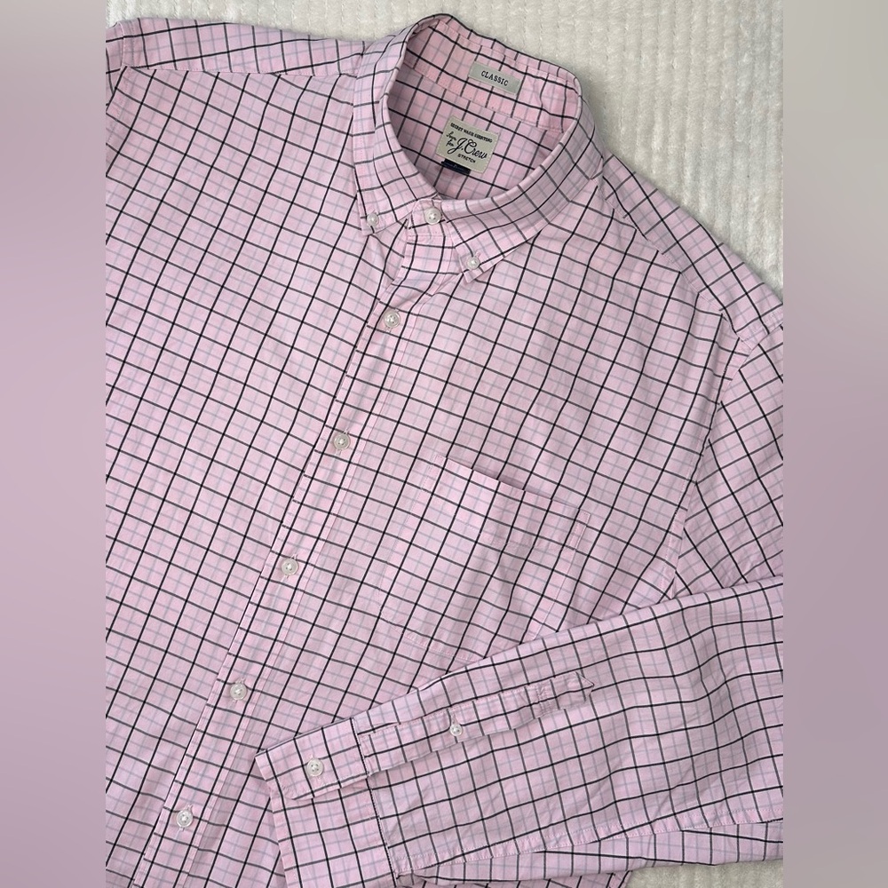JCrew Secret Wash Shirting Stretch Classic Fit Pink Long Sleeve Large